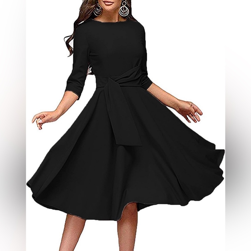 NWT FENJAR Womens 3/4 Short Ruffle Sleeve Casual Swing A-line Dress SZ Medium - Picture 1 of 9